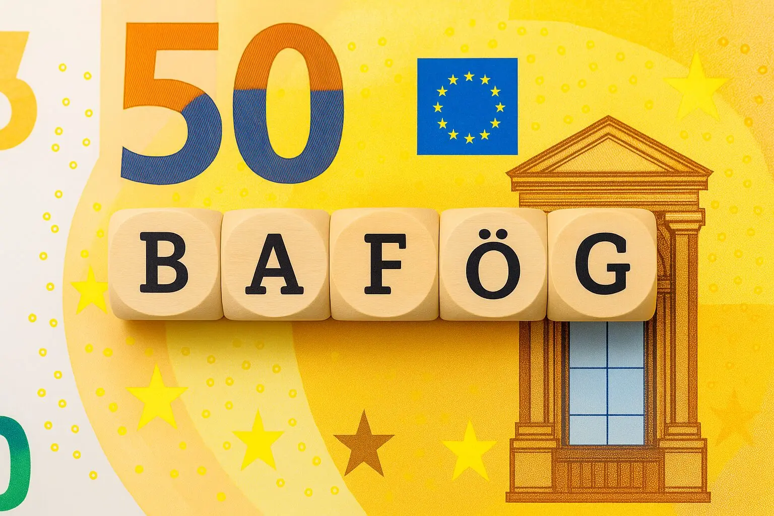 50 Euro Geldschein mit BAFÖG Würfeln 50 Euro Geldschein mit BAFÖG Würfeln